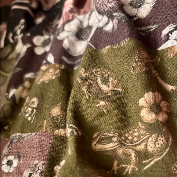 Forest Creature Patchwork Skirt with Mushrooms, Flora, Frogs, Raccoons - Picture 6 of 6